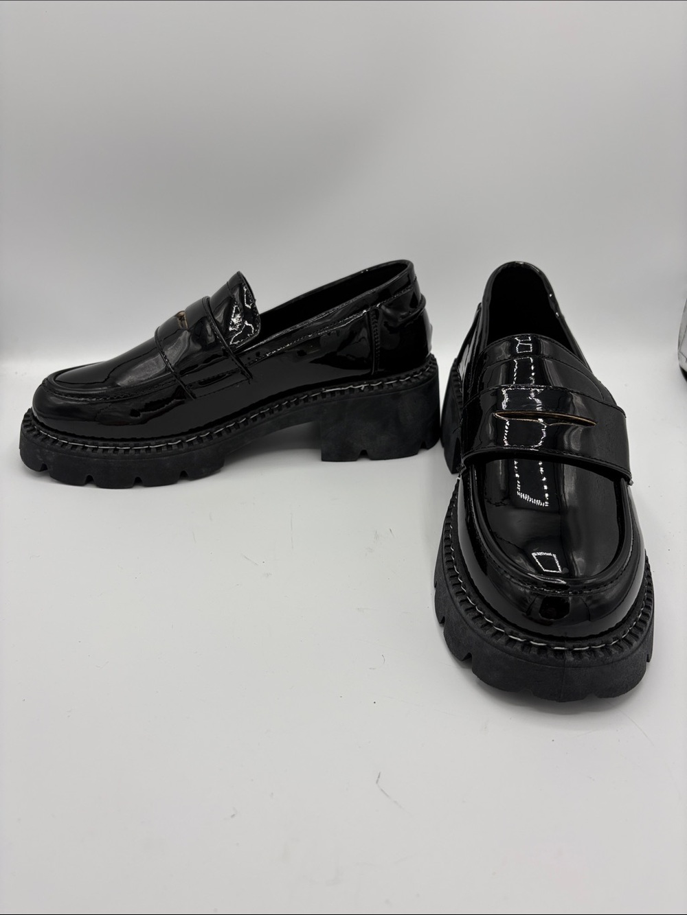 Fashion Nova Black Patent Chunky Penny Loafers - size 9